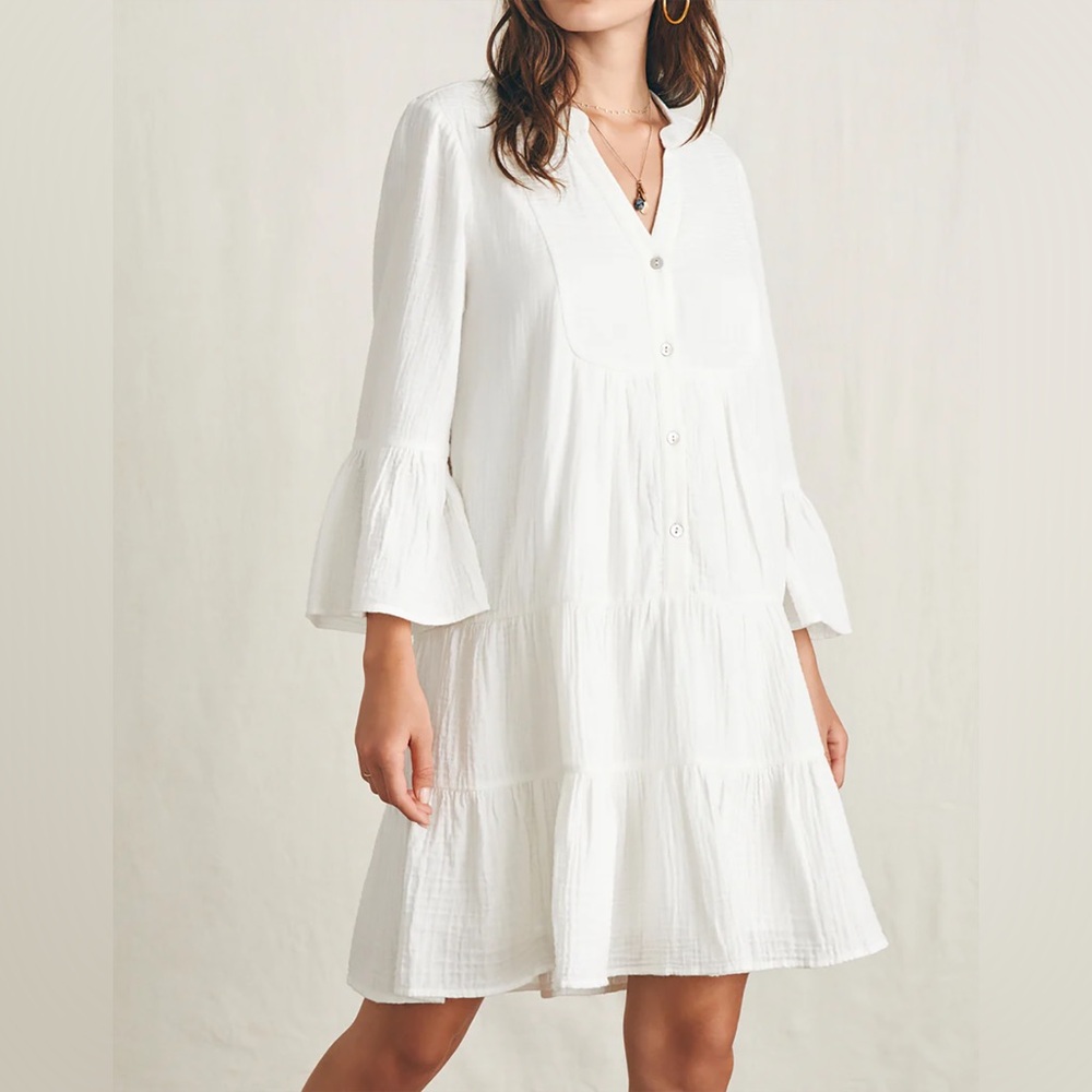 Med Kaktus Cotton Gauze Tiered Mini Dress with Bell Sleeves